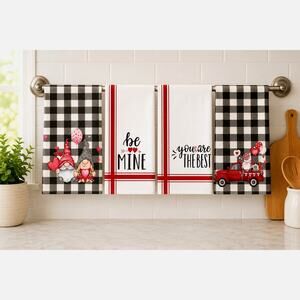 Hand Towels, 4pc, Valentine's Day I love you Kitchen Dish Towels, 18 x 29